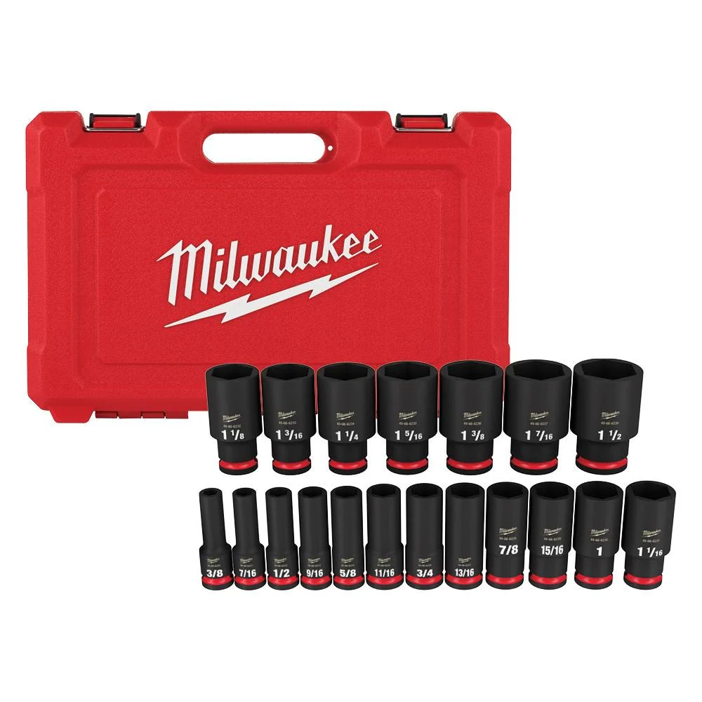 Outstanding Milwaukee SHOCKWAVE™ Impact Duty™ 19-PC 1 2 Drive SAE Deep 6 Point Sockets Breathable