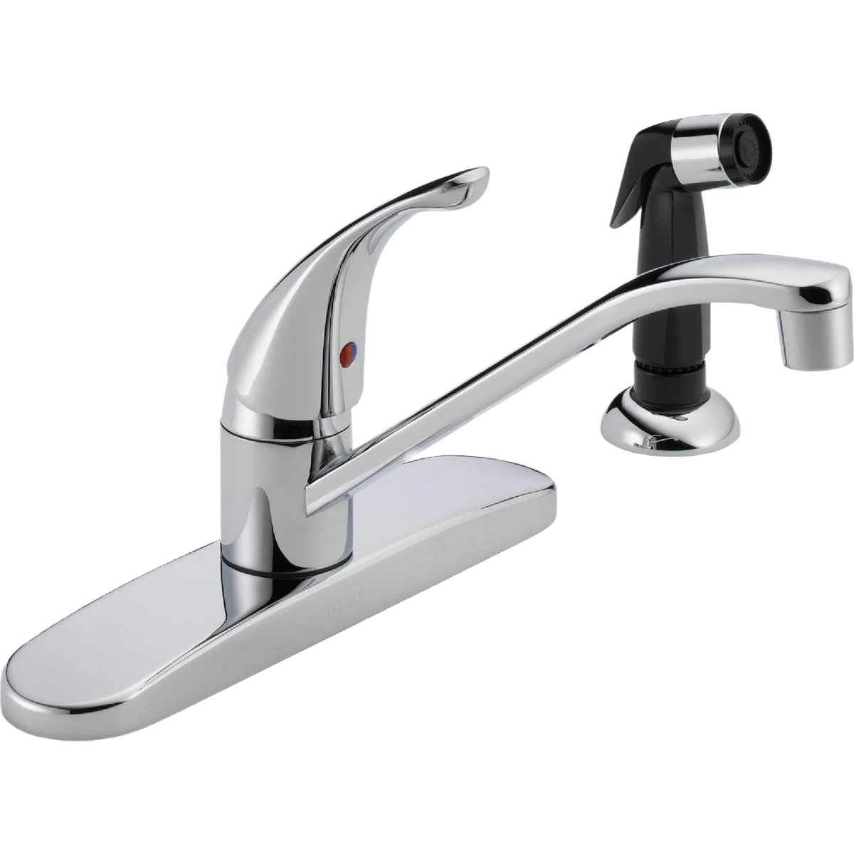 Long-Lasting Peerless Single Lever Kitchen Faucet with Black Side Sprayer Chrome Premium