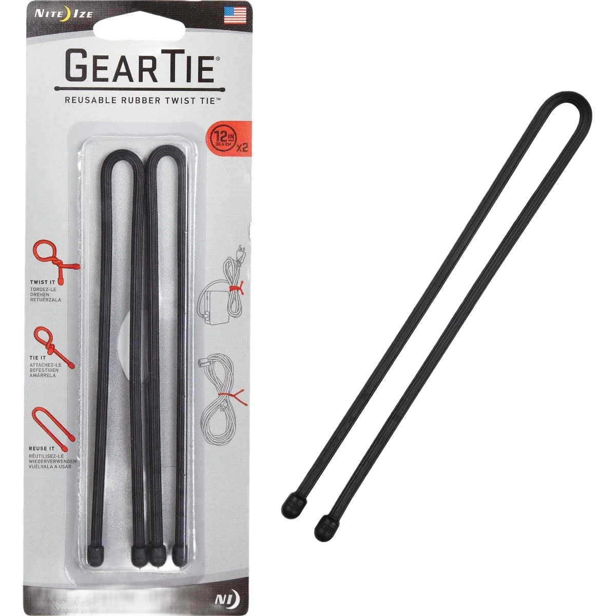 Detailed Nite Ize 2-Pack Gear Tie 12 in. Reusable Rubber Twist Tie Black Trusted