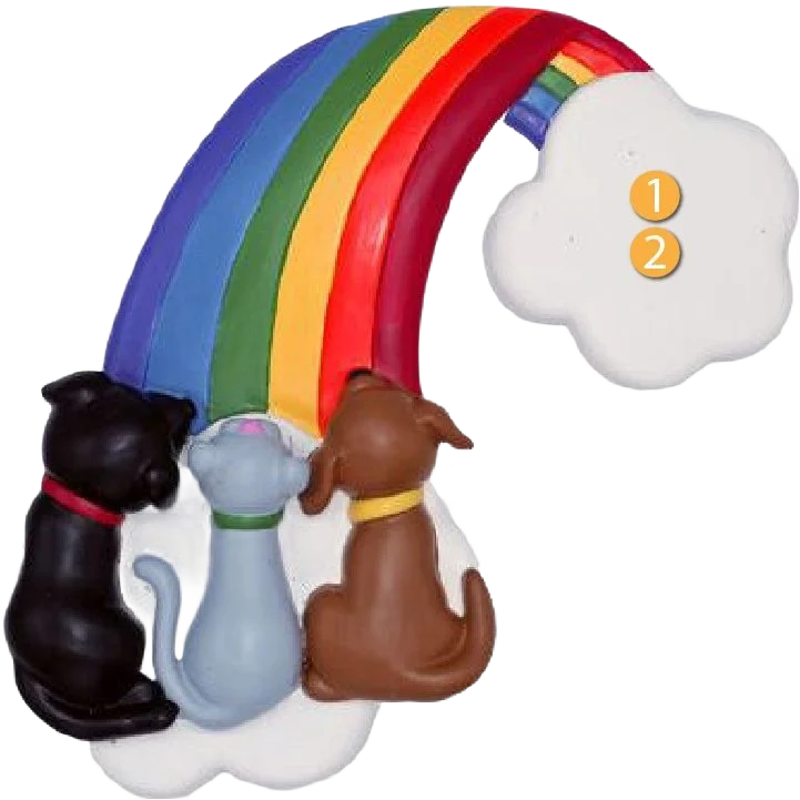 Smooth Ornament Central Personalized Rainbow Bridge with 3 Dogs Ornament Original Design