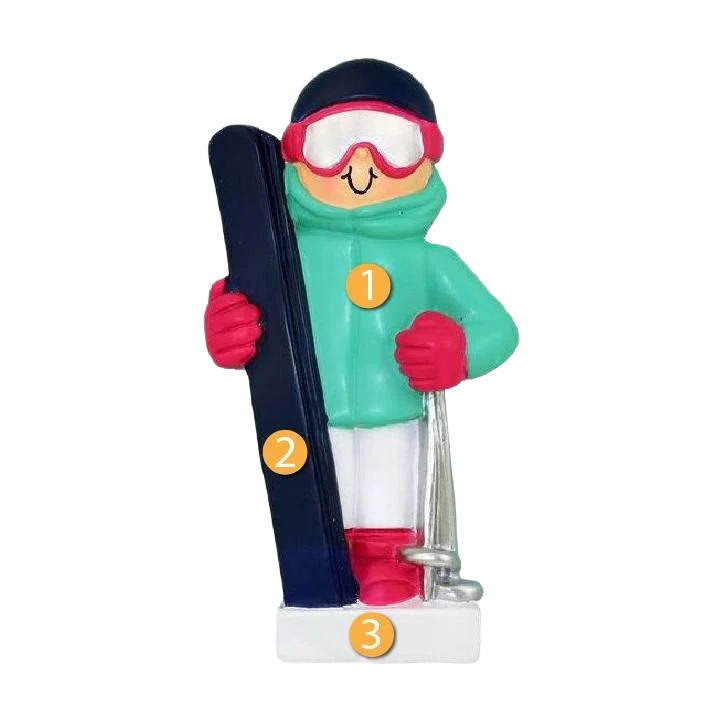 Eco-Friendly Ornament Central Personalized Female Skier Ornament Secure