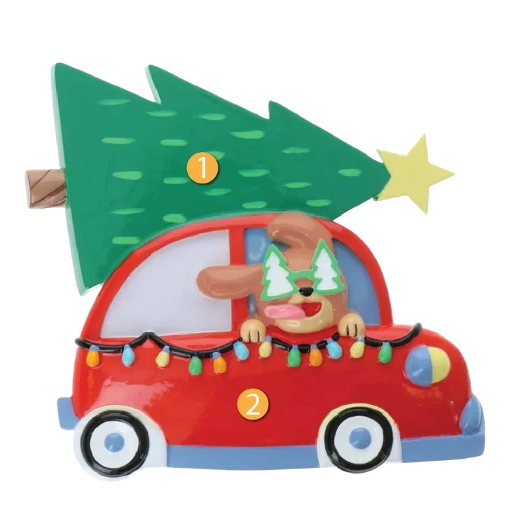 Lightweight PolarX Personalized Dog in Car with Tree Ornament Safe