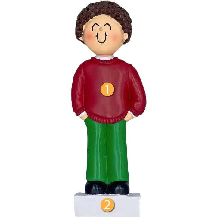 Relaxed Ornament Central Personalized Brunette Male in Christmas Outfit Ornament Responsible