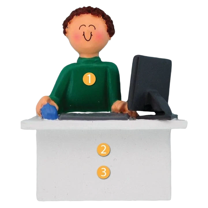 Responsible Ornament Central Personalized Brunette Male Computer User Ornament Green