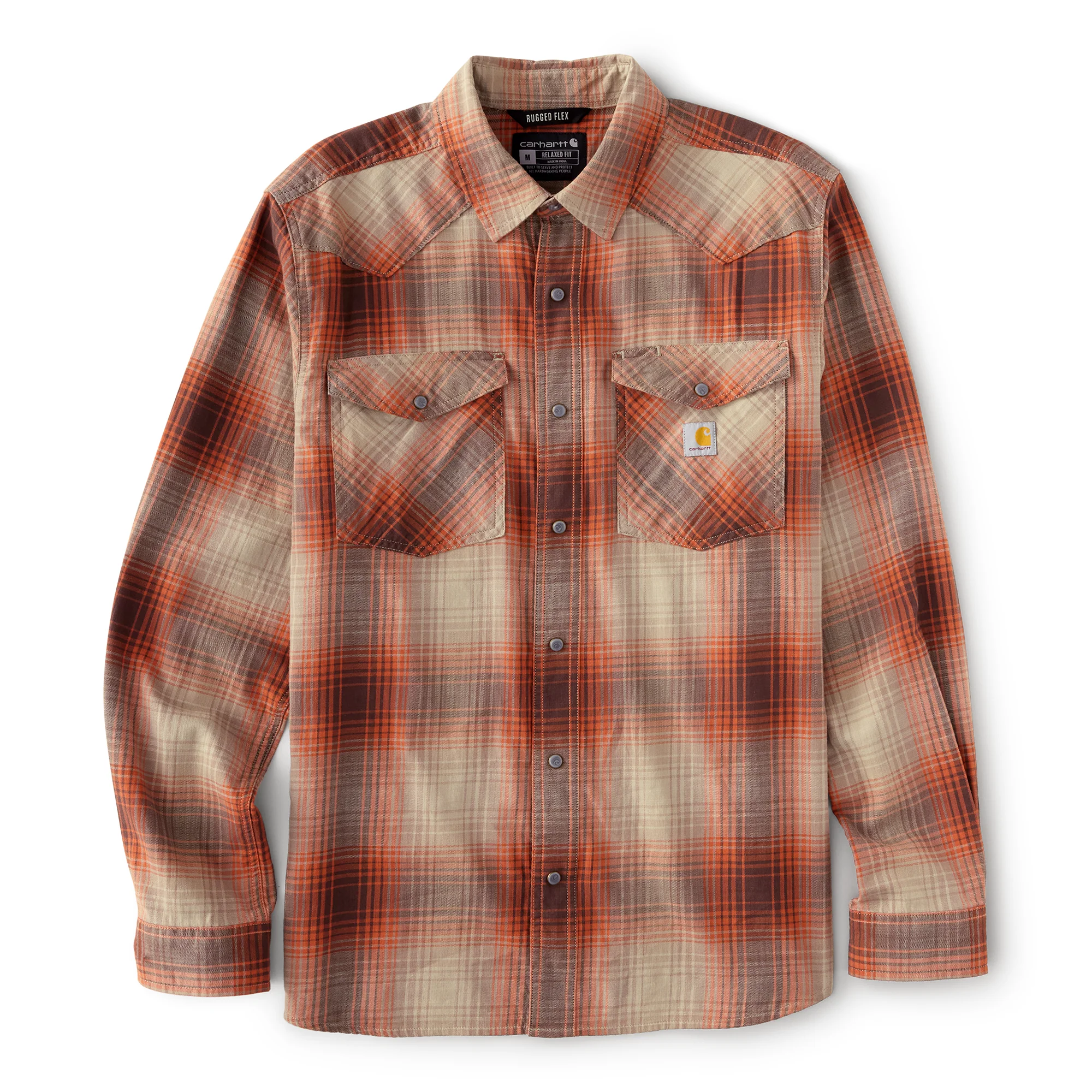 Natural Carhartt Men’s Montana Bozeman Relaxed Long Sleeve Plaid Shirt Detailed