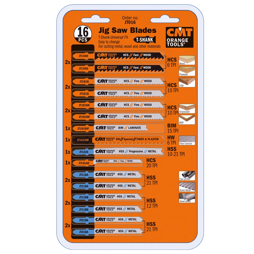 Smooth CMT Orange Tools 16-Pc. Jig Saw Blades Set Quality