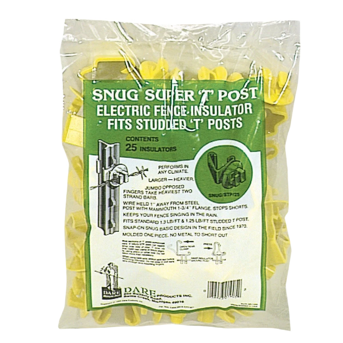 Lightweight Dare Snug Snap-On Yellow Polyethylene Electric Fence Insulator 25-Pack Specialty
