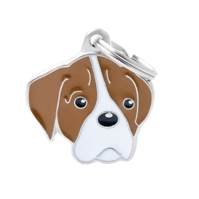 Flexible MyFamily White Brown Boxer ID Tag Trusted