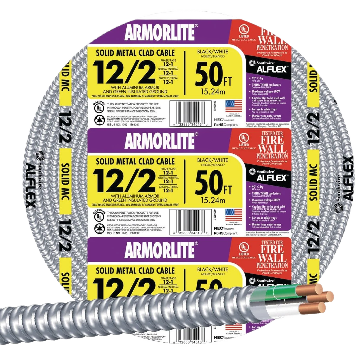 Genuine Southwire 50′ 12 2 MC Aluminum Armored Cable Exclusive