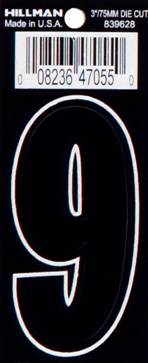 Minimalist Hillman 3 in. Black Matte Vinyl Die Cut Sticker Thin Number 9 Modern