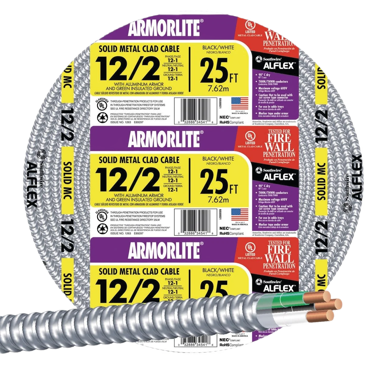 Selected Southwire 25′ 12 2 MC Aluminum Armored Cable Fast