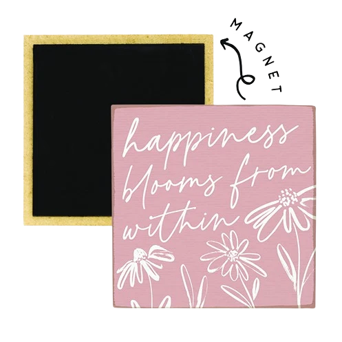 Easy-to-Use Simply Said Happiness Blooms Pink Square Magnet Casual