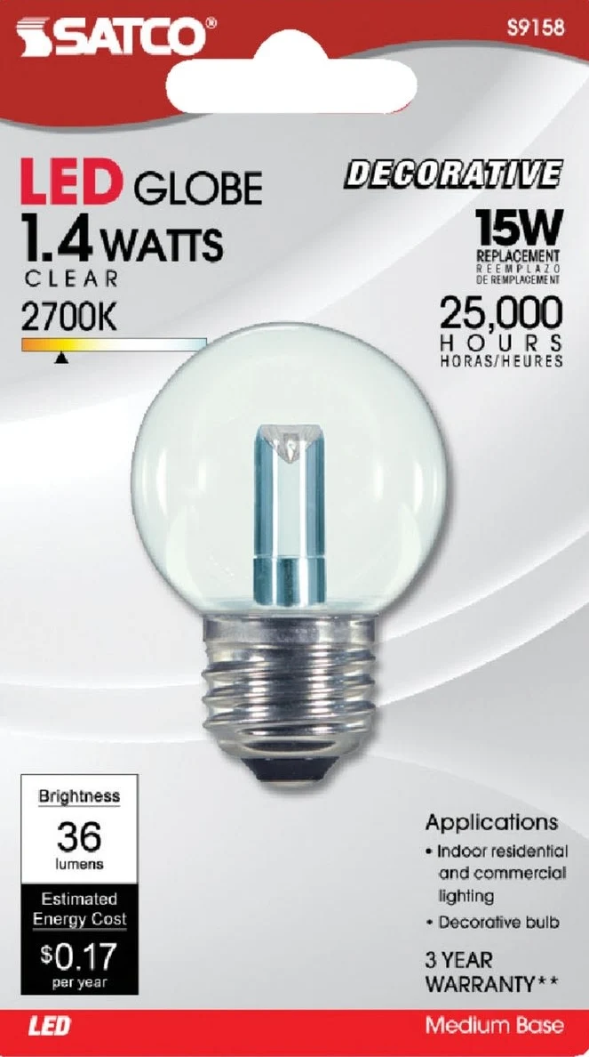 Trendy Satco 1.4 Watt G16-1 2 Medium LED Decorative Globe Light Bulb Consistent