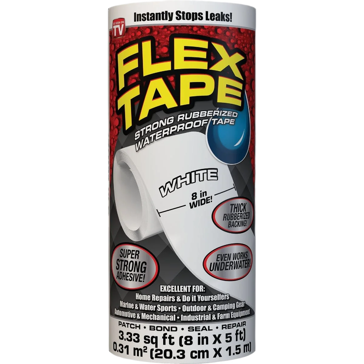 Secure Flex Tape White Rubberized Repair Tape 8 in. x 5 ft. Selected