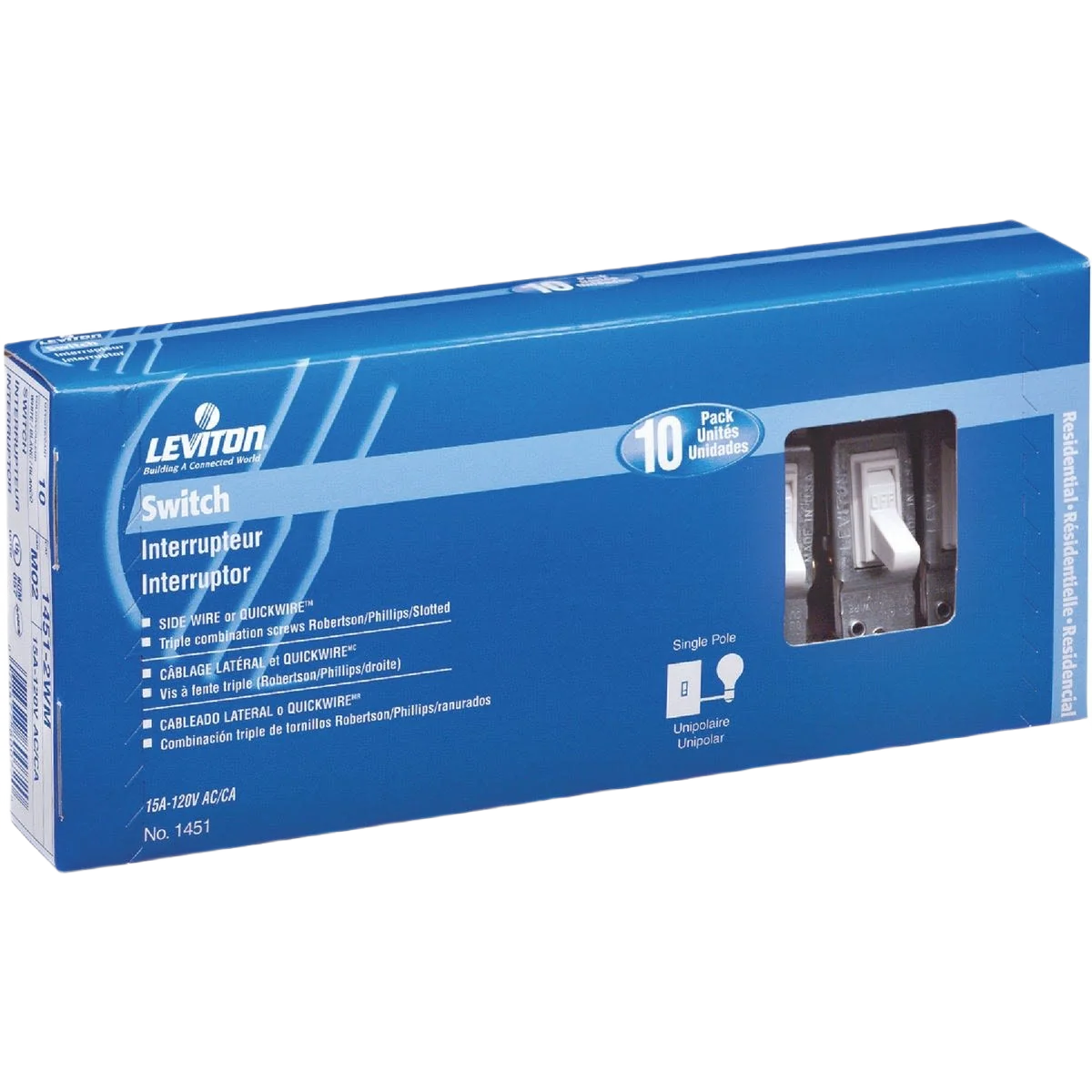 Certified Leviton Ivory 15 Amp Toggle Single Pole Grounded Switch 10-Pack Reusable