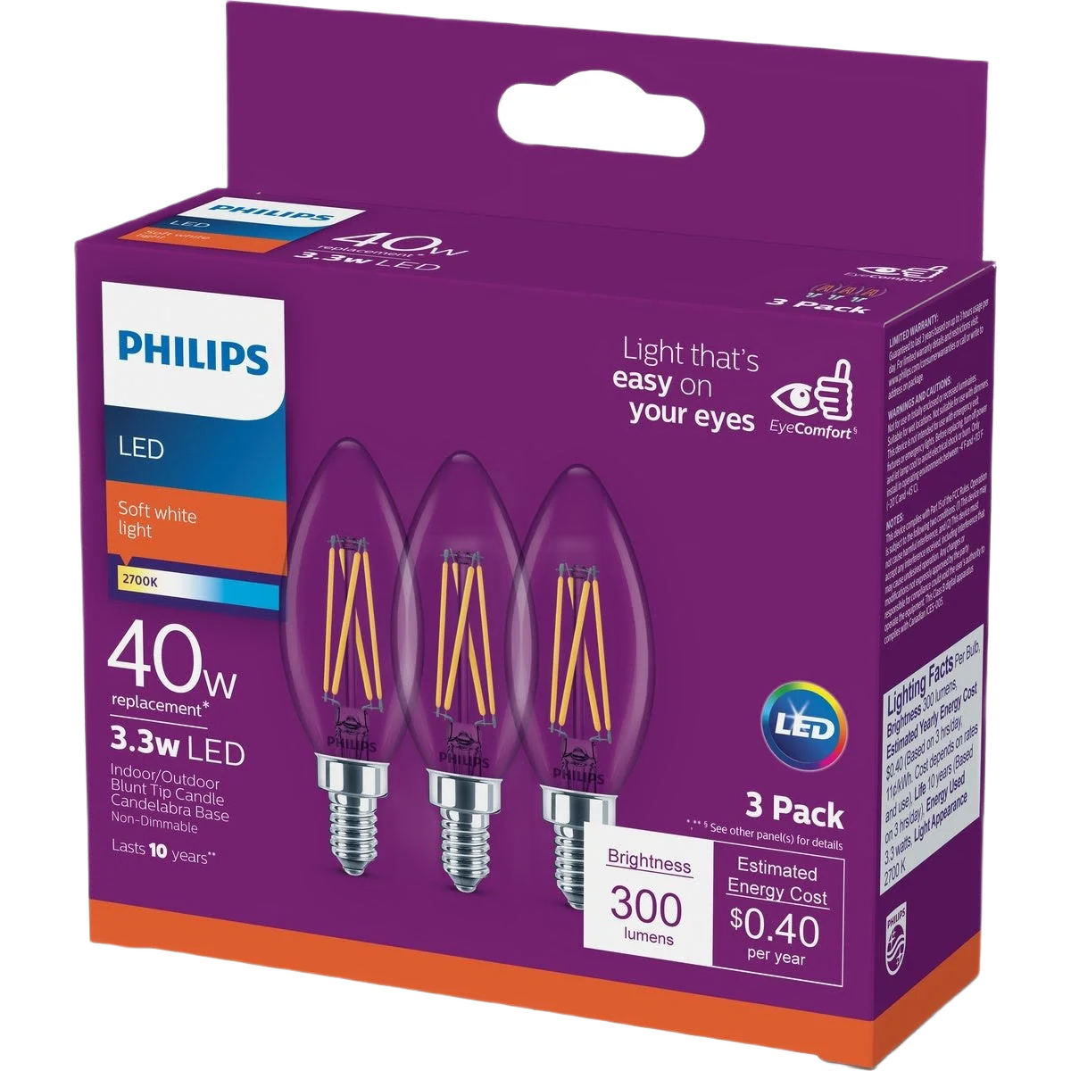 Environmentally Friendly Philips B11 Candelabra Dimmable LED Decorative Light Bulb Proven