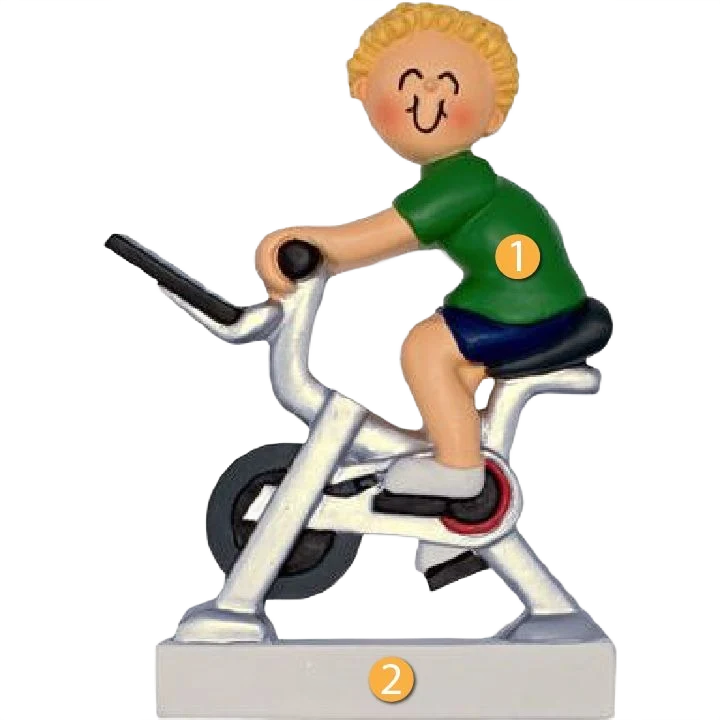 Prestigious Ornament Central Personalized Blonde Male on Exercise Bike Ornament Powerful