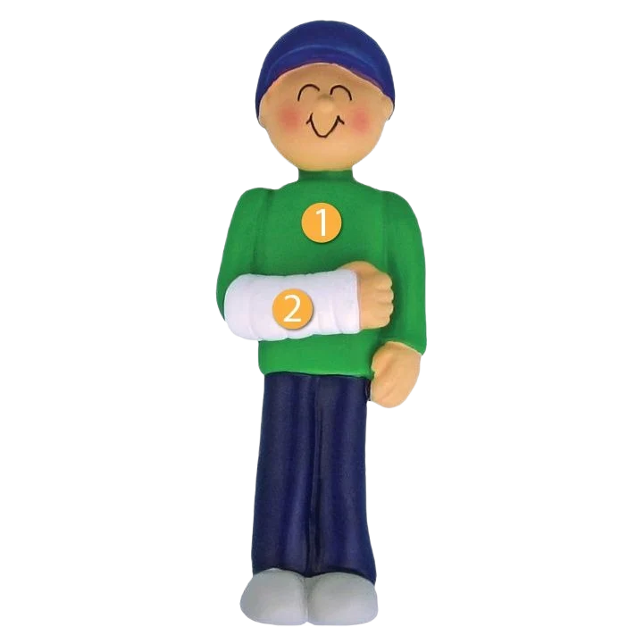 Artisan Ornament Central Personalized Male with Cast on Arm Ornament Clean