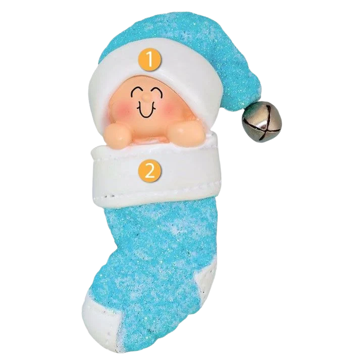 Enhanced Ornament Central Personalized Baby In Blue Stocking Ornament Elite