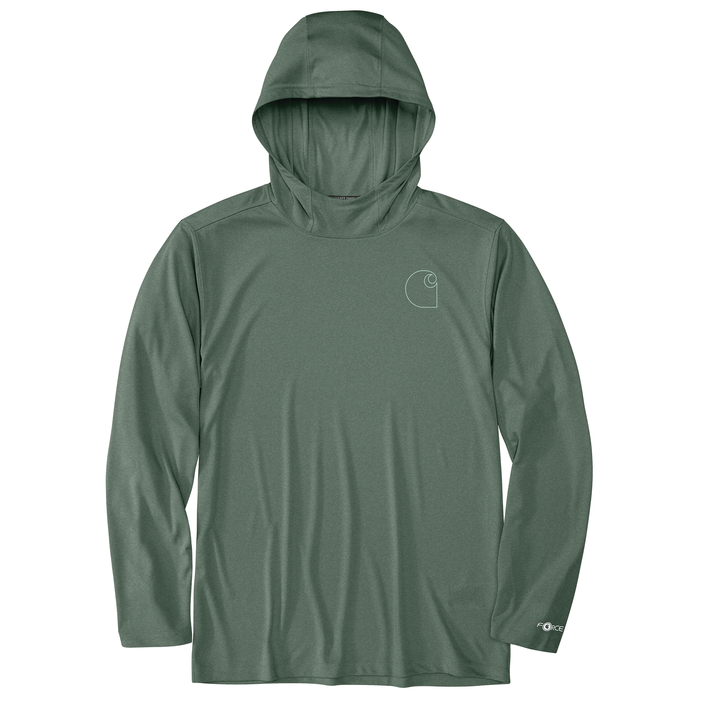 Reliable Carhartt Men’s Force Sun Defender Lightweight Long-Sleeve Hooded Logo Graphic T-Shirt Green