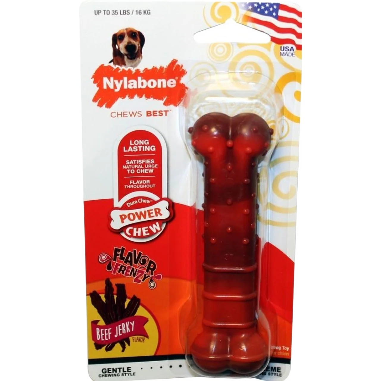 Easy-to-Use Nylabone Wolf Beef Jerky Power Chew Textured Bone High-Performance