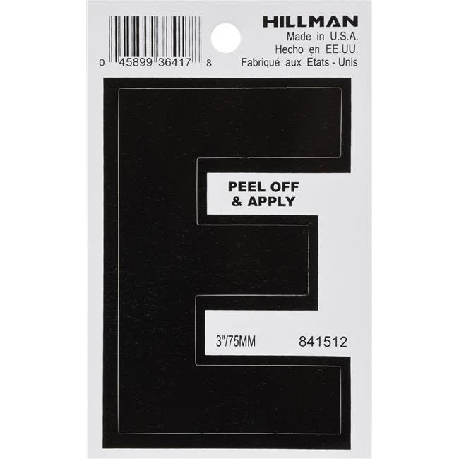 First-Class Hillman 3 in. Black Vinyl Die Cut Peel Off Sticker Letter E Practical