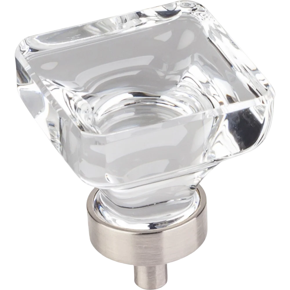 Excellent Hardware Resources Satin Nickel Square Glass Harlow Knob 1-3 8 in. Classic