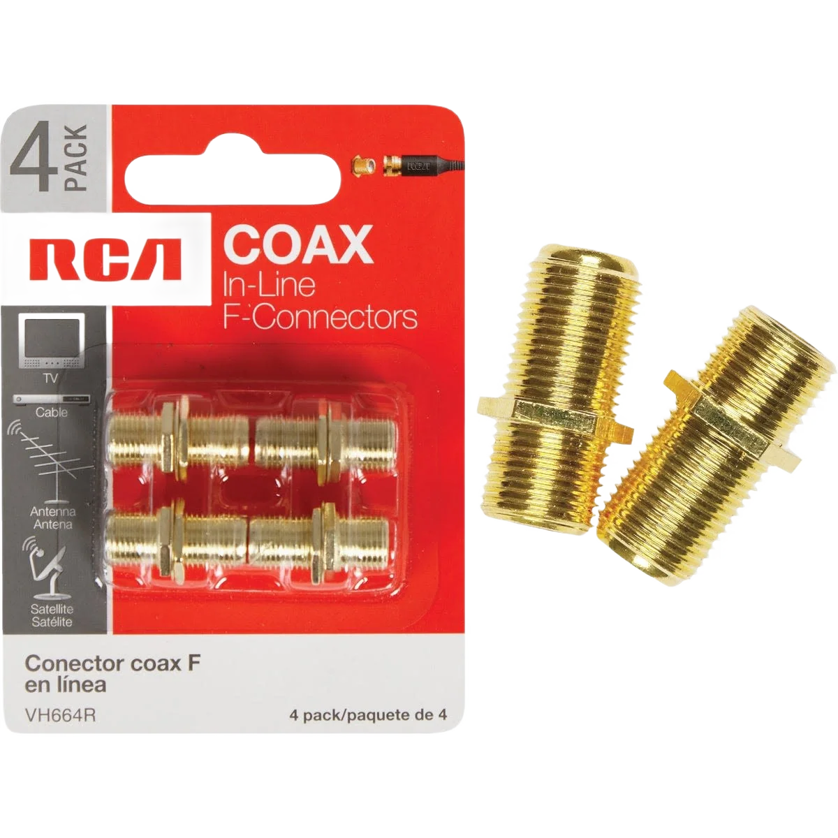 Top-Quality RCA In-Line Feed-Thru Coax Connector 4-Pack High-Grade