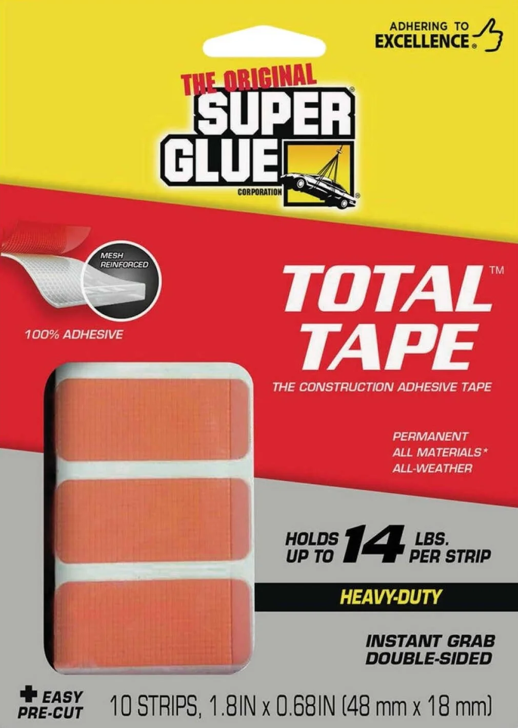 Genuine Super Glue Total Tape™ Pre-Cut Strips 10-Pack Exceptional