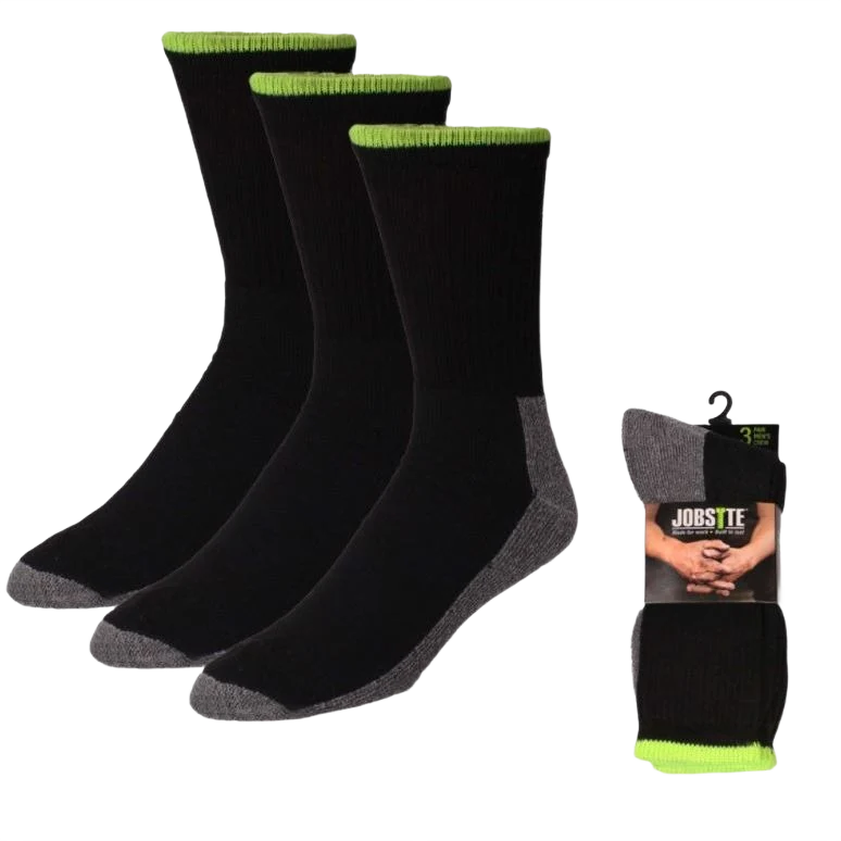 Advanced Jobsite Men’s Black Working Crew Socks 3-Pack Fine