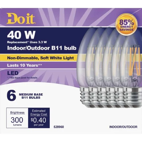 Reusable Do it Soft White 40 Watt Equivalent LED Decorative Light Bulb 6-Pack Healthy