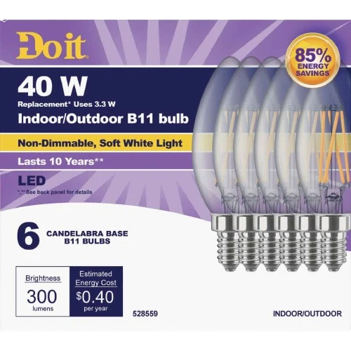 Advanced Do it Soft White 40 Watt Equivalent Candelabra LED Light Bulb 6-Pack Elegant