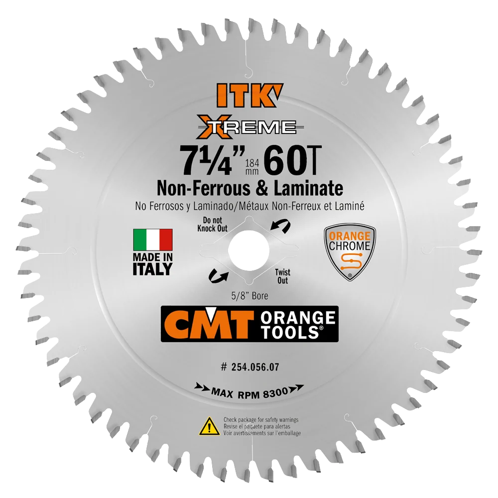 Recyclable CMT Orange Tools 7-1 4 60T Non-Ferrous Laminate Saw Blade Elite