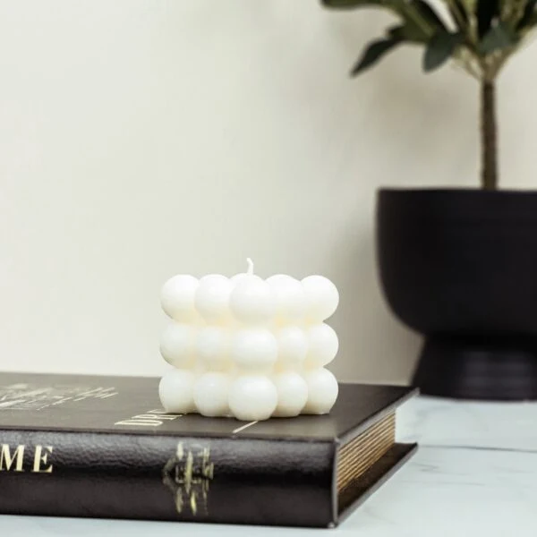 Exceptional PD Home and Garden White Square Bubble Candle Detailed
