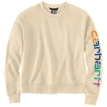 Eco-Friendly Carhartt Women’s Small Oat Milk TENCEL trade Fiber Sleeve Graphic Sweatshirt Solid