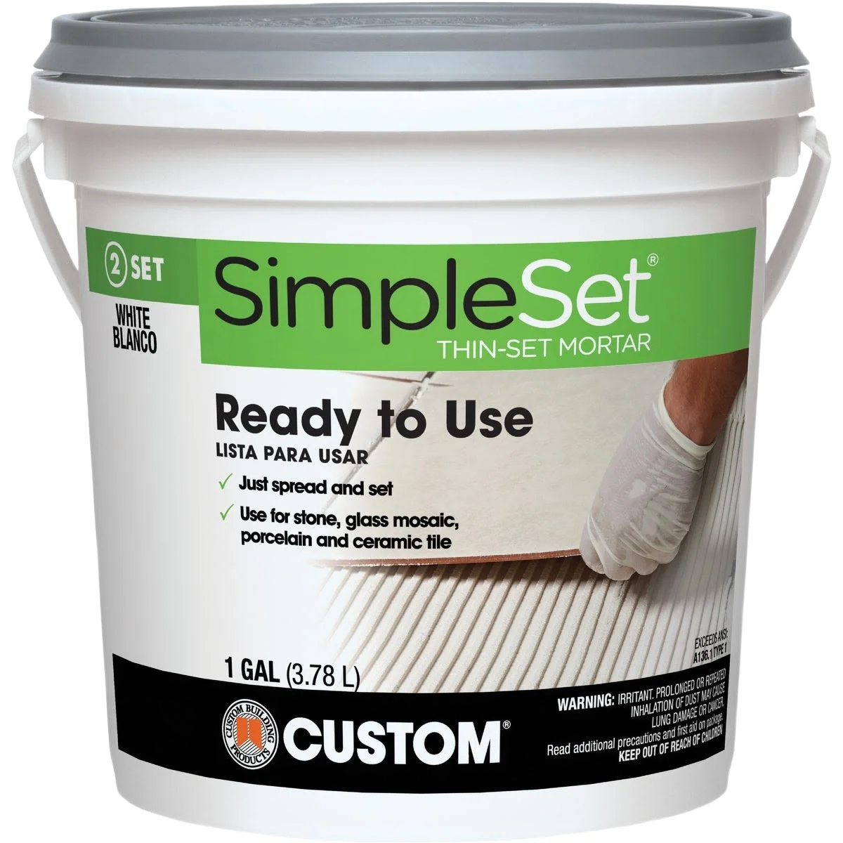 First-Class Custom Building Products White SimpleSet Pre-Mixed Thin-Set Mortar 1 gal. High-Grade
