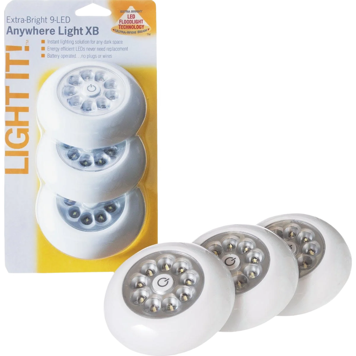 Exclusive Light It 9-Bulb White Anywhere LED Battery Tap Light 3-Pack Proven