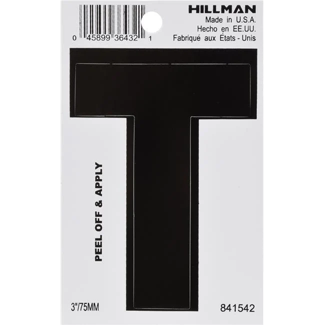 Reliable Hillman 3 in. Black Vinyl Die Cut Peel Off Sticker Letter T Elegant