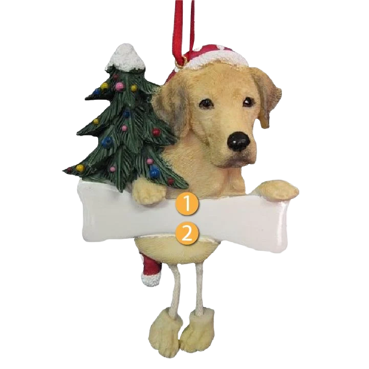Expertly Made E S Pets Personalized Yellow Labrador Dangling Legs Ornament Crafted