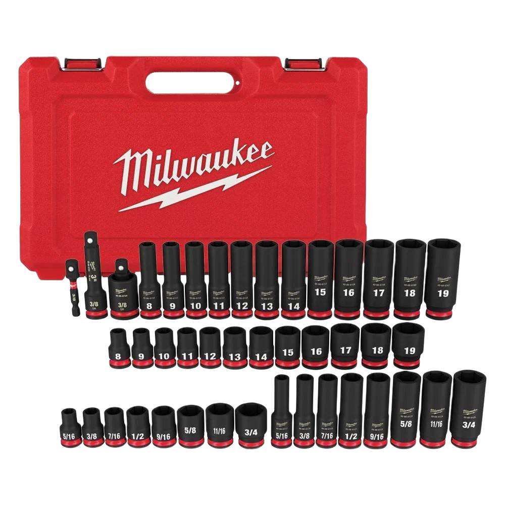 Natural Milwaukee SHOCKWAVE™ Impact Duty™ 43-PC 3 8 Drive SAE Metric Deep 6 Point Sockets First-Class