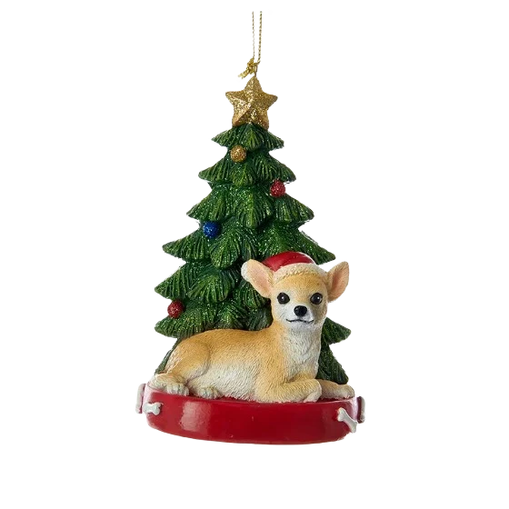 Original Design Kurt S. Adler Personalized Chihuahua with Tree Ornament Exceptional