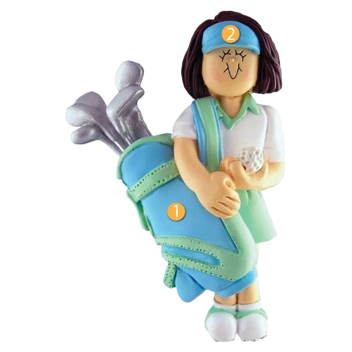 Prestigious Ornament Central Personalized Brunette Female Golfer Ornament Quality