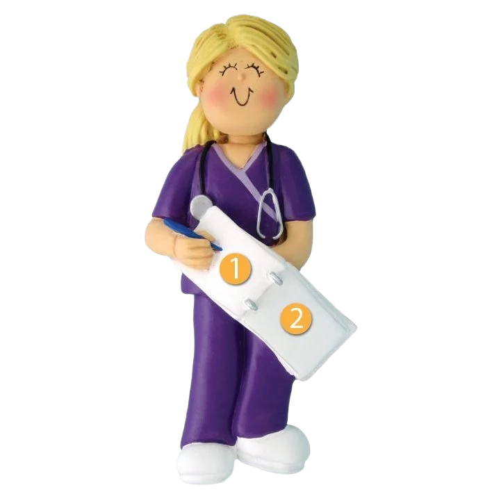 Next-Generation Ornament Central Personalized Blonde Female Nurse in Scrubs Ornament Fashionable
