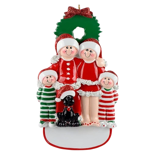 Exclusive Rudolph Me Personalized Family of 4 with Black Dog Ornament Relaxed