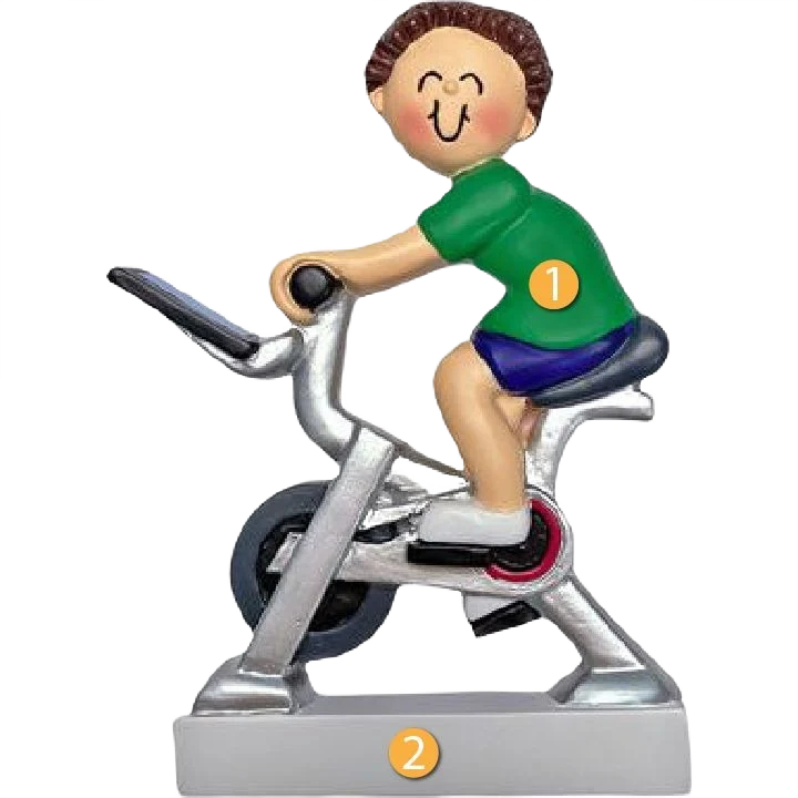 Trendy Ornament Central Personalized Brunette Male on Exercise Bike Ornament Specialty