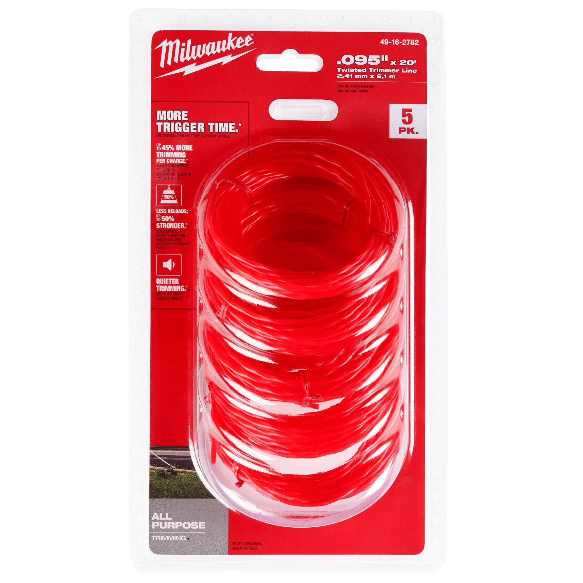 Prestigious Milwaukee .095 x 20 5 PK Pre-Cut Twisted Trimmer Line Relaxed