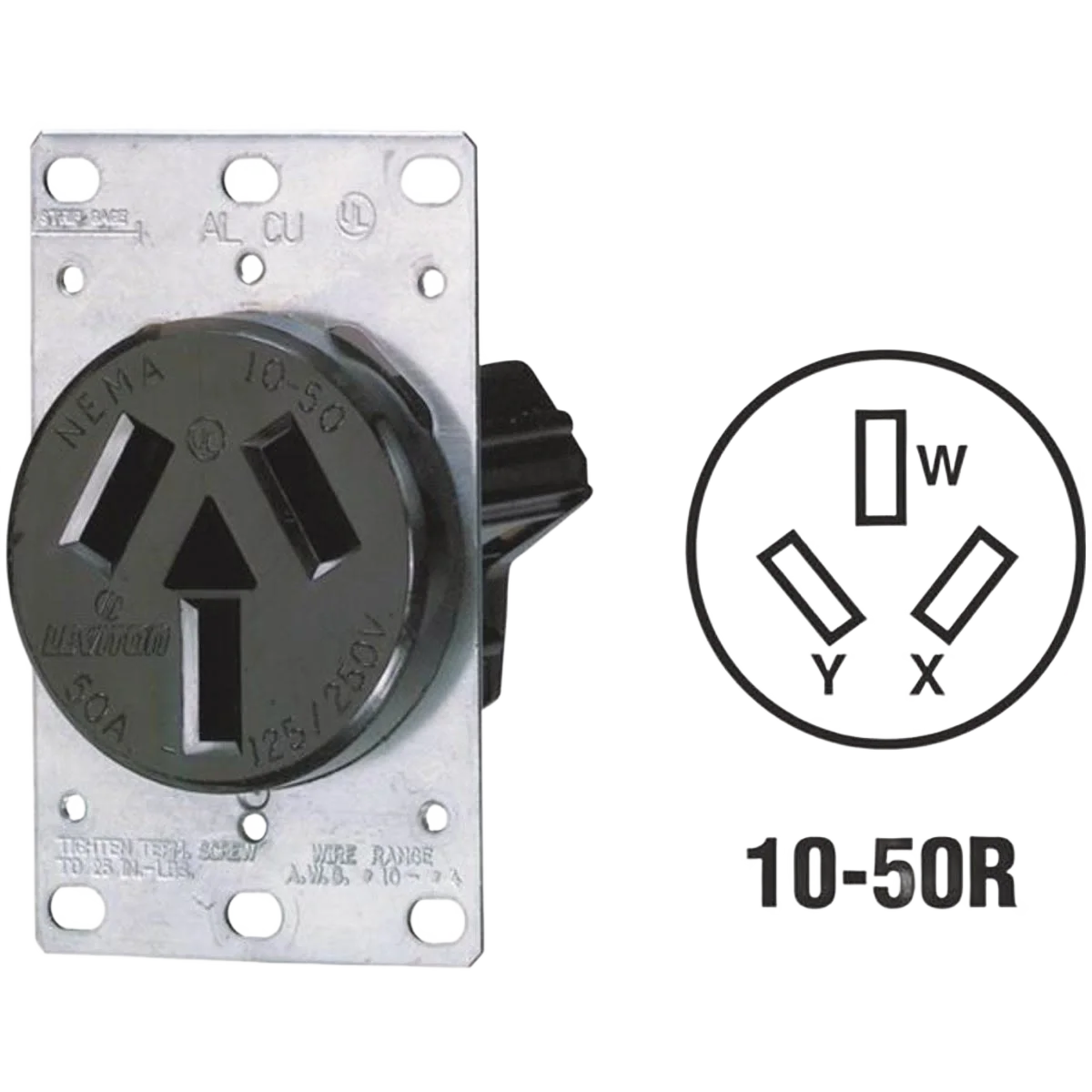 Modern Leviton 50 Amp Flush Mount Black Non-Grounding Range Power Outlet Easy-to-Use