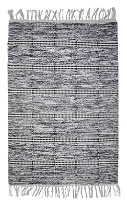Detailed India Overseas Black Stria Rag Rug 2′ x 3′ Smooth