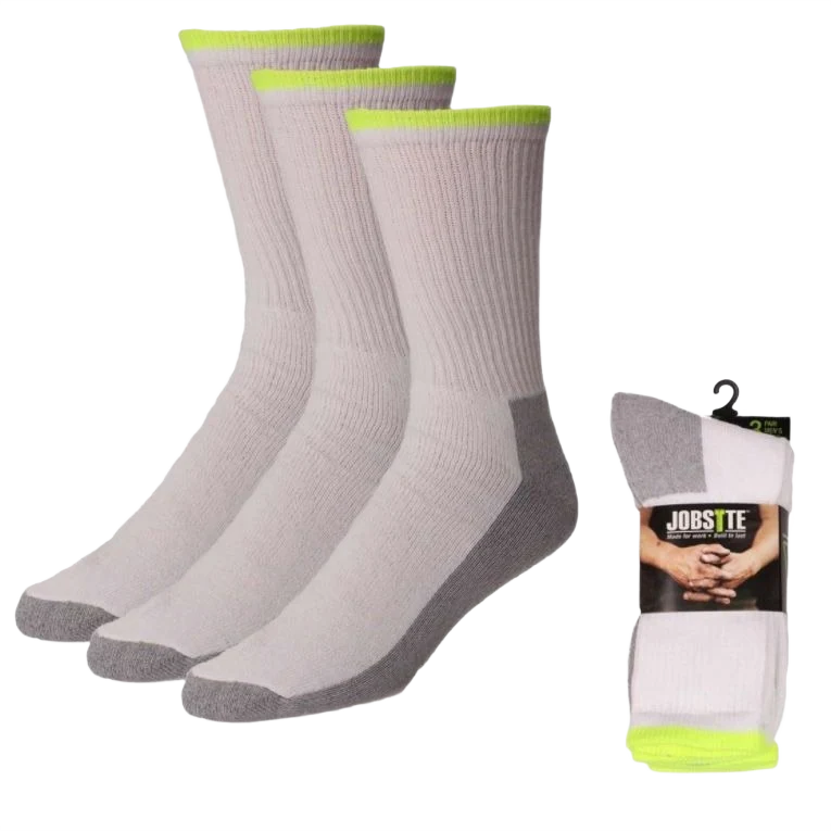 Modern Jobsite Men’s White Working Crew Socks 3-Pack Minimalist