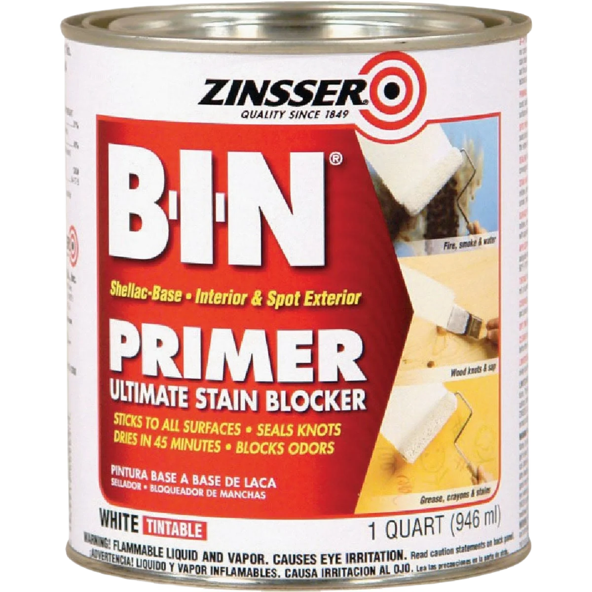 First-Class Zinsser B-I-N White Tintable Primer Stain Blocker 1 Quart Dependable